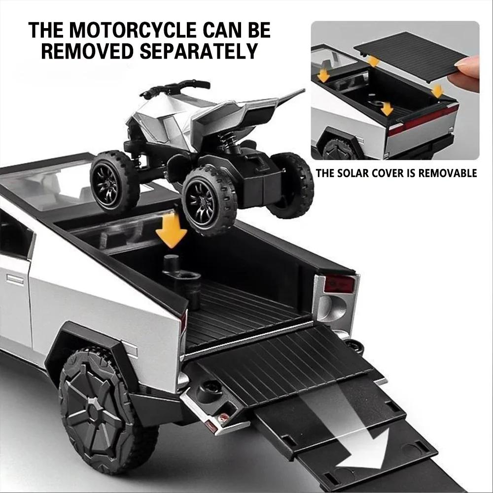 Scale 1/32 Tesla Cybertruck Pickup Trailer RV Metal Alloy Toys Car Model Diecast Off-road Vehicle Gift for Boys Kids Collection