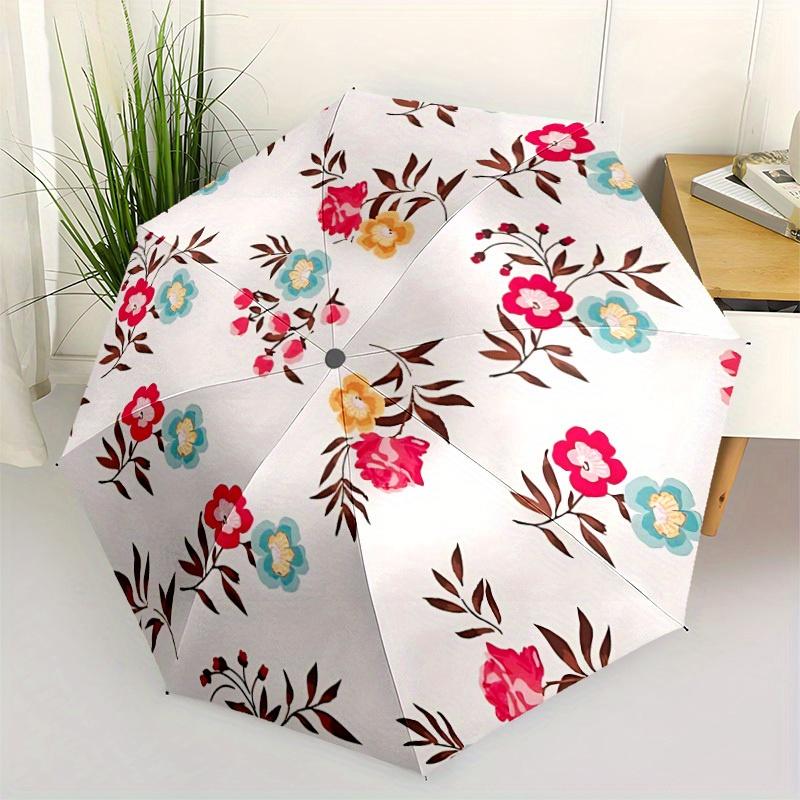 1pc Floral Pattern Automatic Open/Close Umbrella with One-Touch Button, Compact Folding Canopy, Sturdy 8-Rib Windproof Design 013