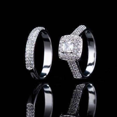Full Diamond Slightly Set Couple Princess Square Diamond Ring, Luxury Engagement Ring Ring For Women