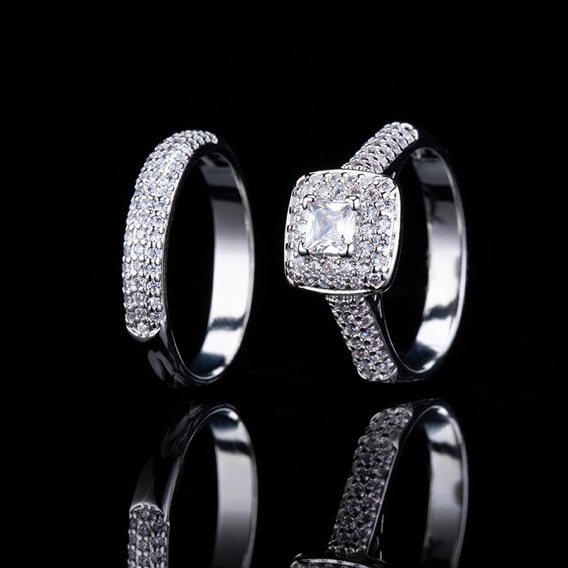 Prsteň pre pár s mierne osadeným štvorcovým diamantom Princess, Luxusný zásnubný prsteň Prsteň pre ženy