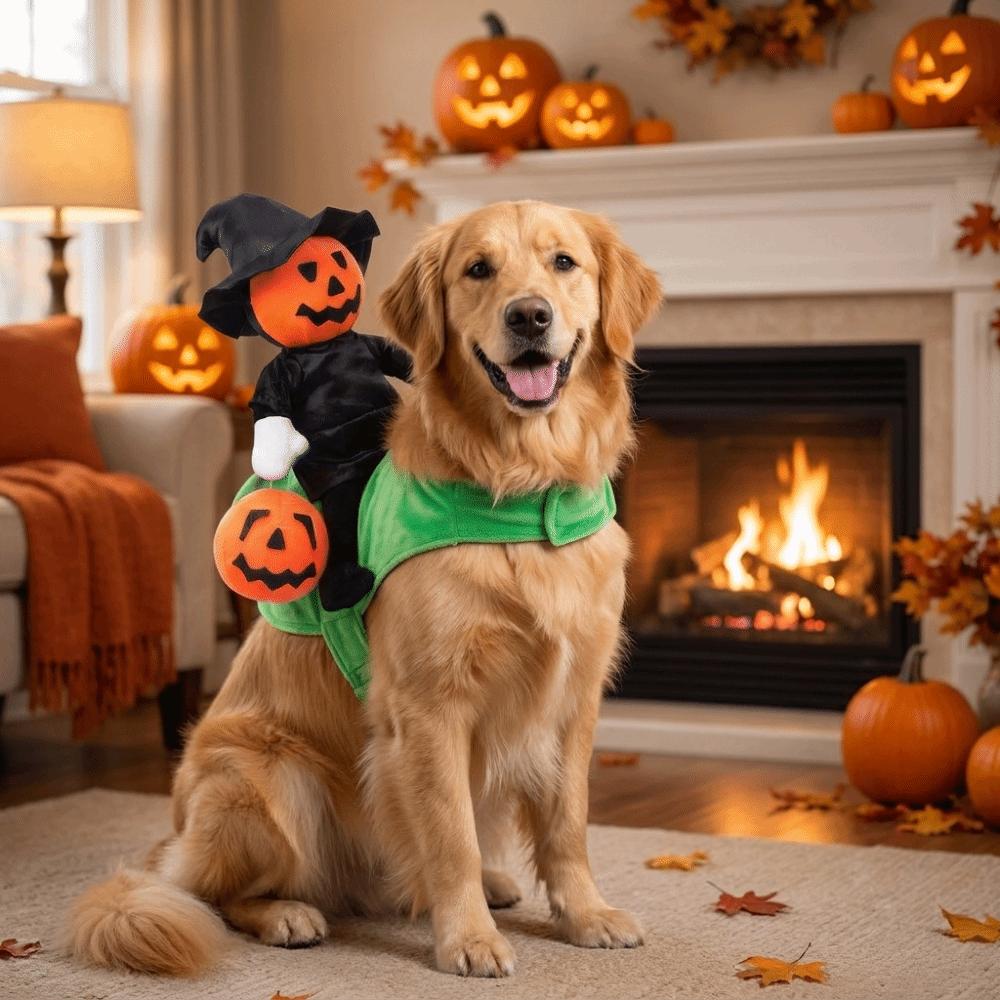 Standing Style Black Hat Pumpkin Pet Clothing Ghost Face Pumpkin Dog Cosplay Clothes Halloween