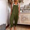 Damen ärmellos verstellbarer Träger lockere Passform Leinen Latzhose Hohe Taille Weiter Bein Jumpsuit