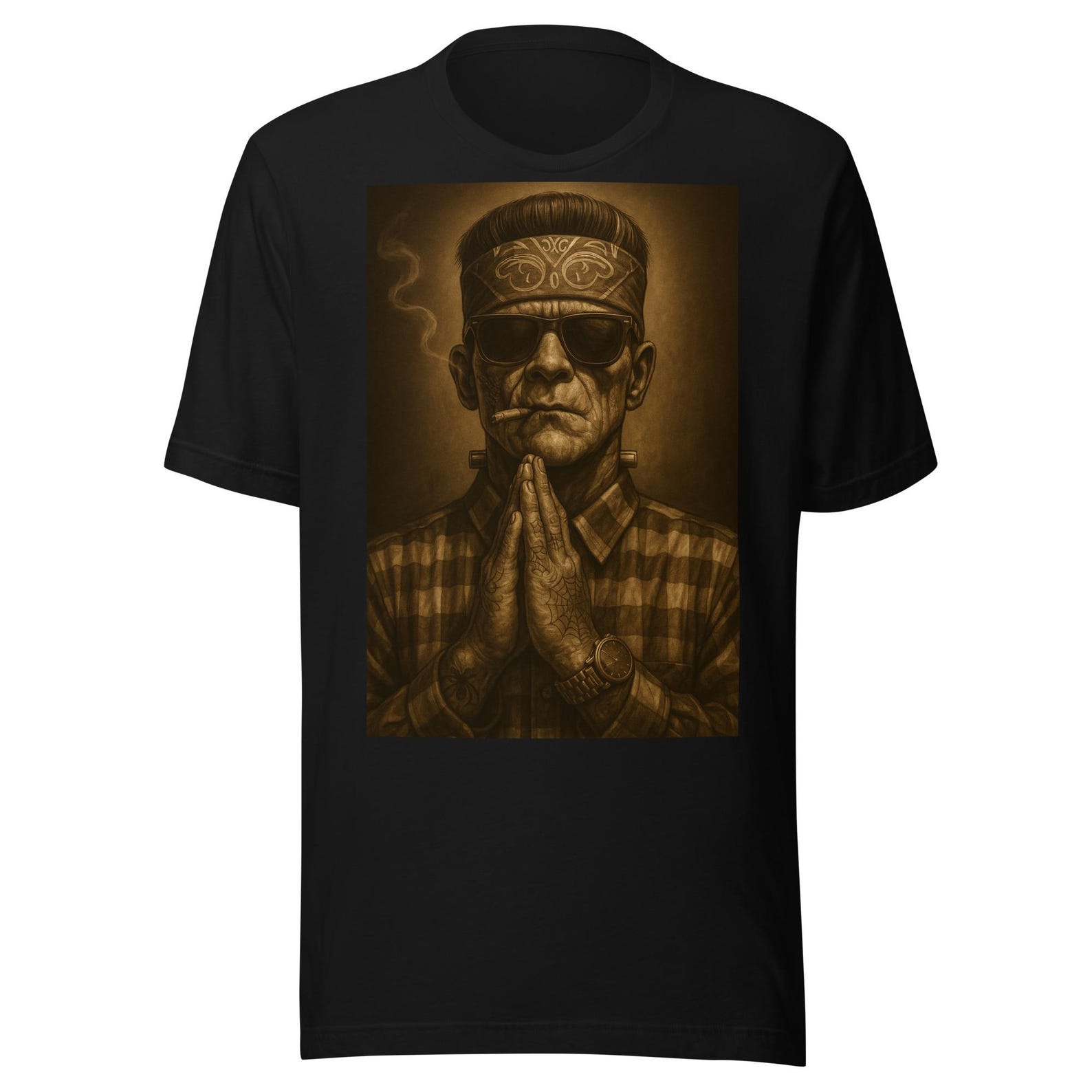 Urban Prayer Portrait T-Shirt – Artistic Street Culture Illustration Unisex t-shirt 2XL