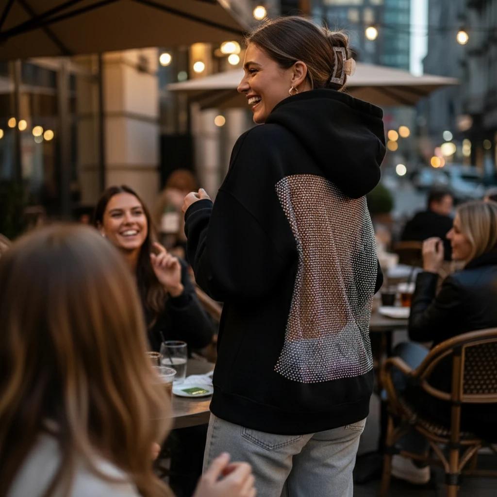 

Жіноче прозоре сітчасте худі Модний порожнистий пуловер Легка толстовка з довгим рукавом для повсякденного та вуличного стилю XL