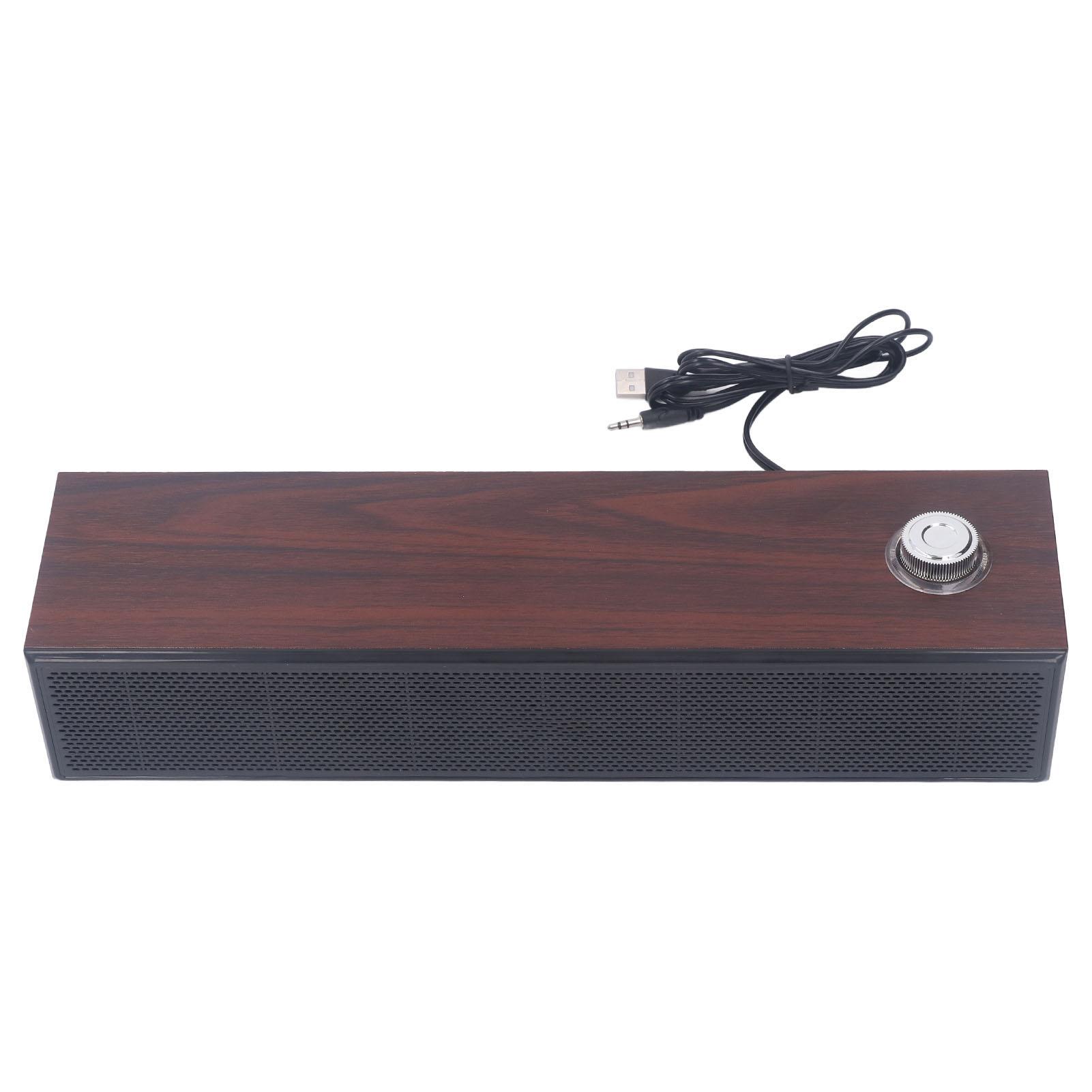 

Wooden Computer Speakers Desktop Soundbar HiFi Stereo Sound AUX in Wired USB Powered Soundbar for PC Laptop Tablets
