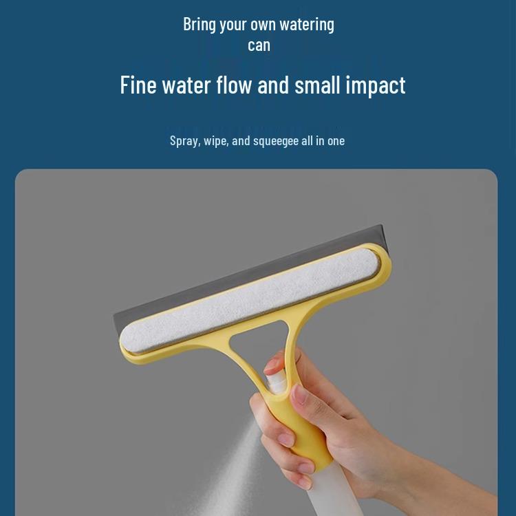 Dual Brush & Squeegee Glass Cleaner - 3-in-1 Multi-purpose Scrubber with Scouring Pad and Sponge