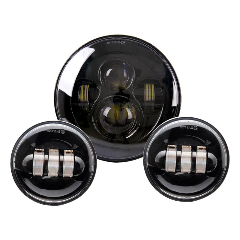 For Harley Touring Road King Street Glide Motorcycles Accessories Headlight 7" Black LED Projector Headlight 4.5" Fog Lamp
