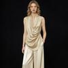 Abito in Acetato Haute Couture Scollo a V Senza Maniche per Resort, Matrimoni e Feste Serale