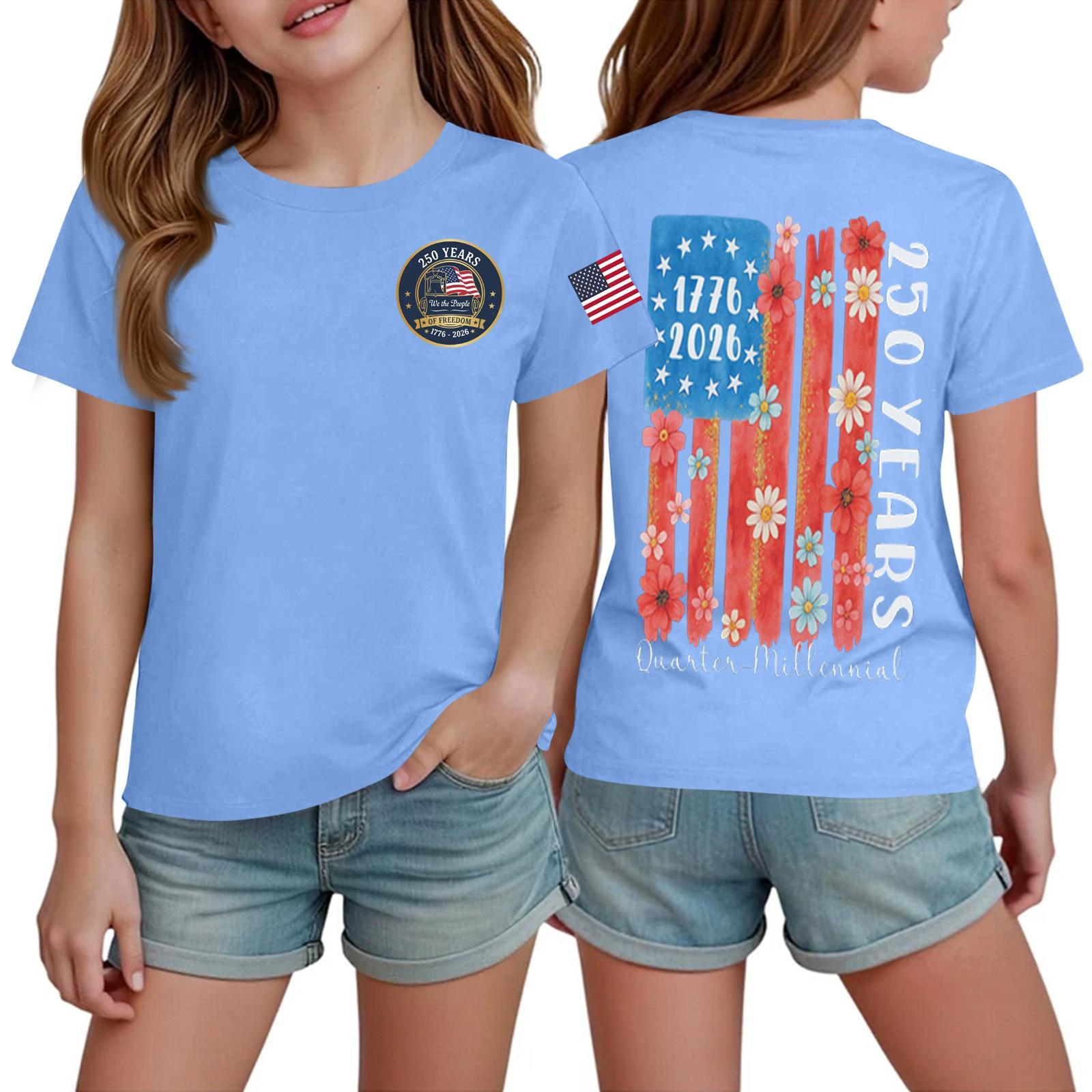 

Kids Independence Day Printed Crew Neck Short Sleeve T Shirt Casual Top for Boys and Girls Soft Comfortable Fabric 110