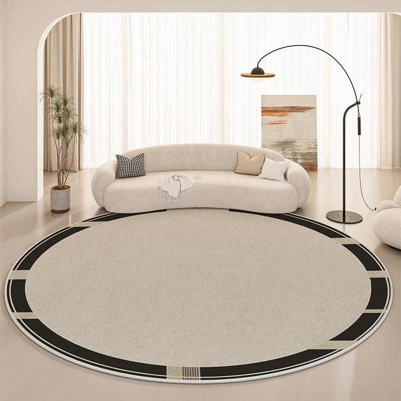 

VIKAMA Nordic-Style Round Carpet With a White Base And Black Edges, Featuring Geometric Anti-Slip Design For Enhanced Stability. 100X100CM(3.3X3.3FT