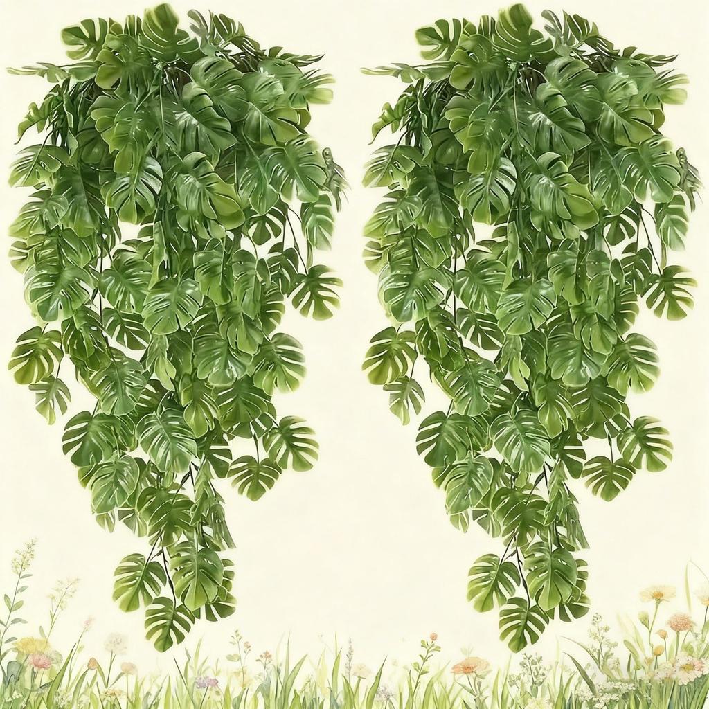 2pcs Outdoor Hanging Artificial Greenery Set UV-Resistant Faux Ivy Plastic Leaves for Garden Patio Porch Office Wedding Festival