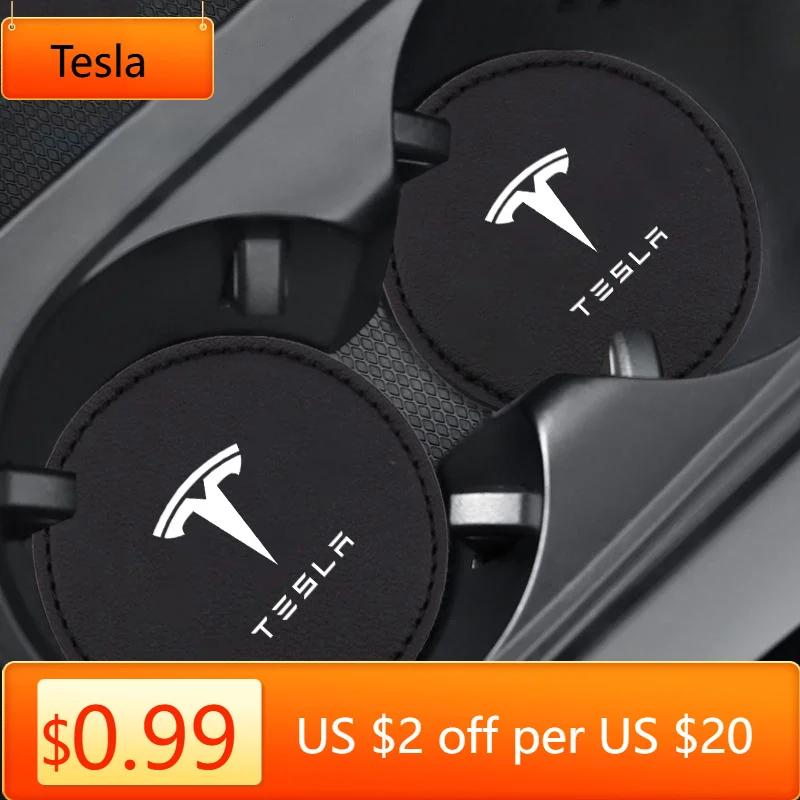 Car Sticker Tesla 2Pcs Car Non Slip Water Cup Pad For Tesla Model 3 Model Y ModelS ModelX 2017 2018 2019 2020 2021 2022 2023 In