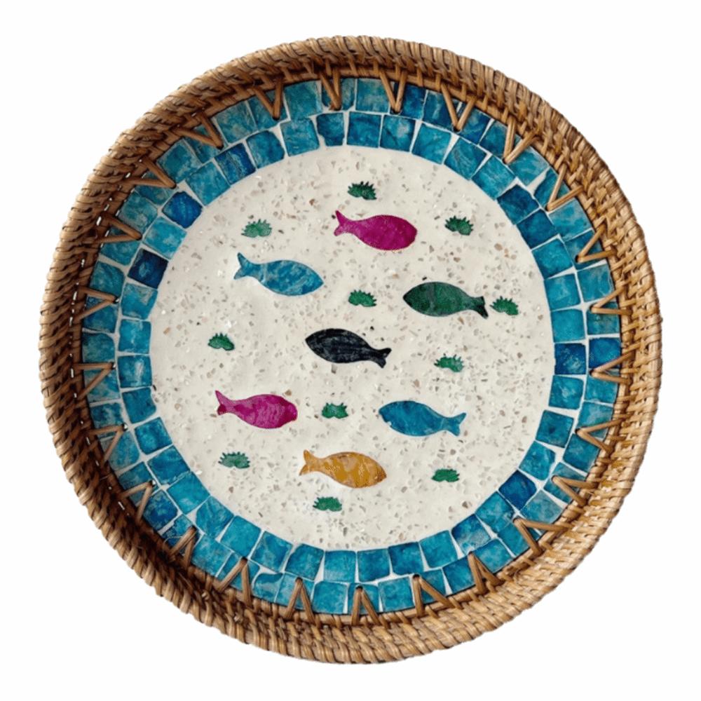 Round Rattan Tray Handmade Decorative Tray Storage Tray Woven Tray  Table Tray