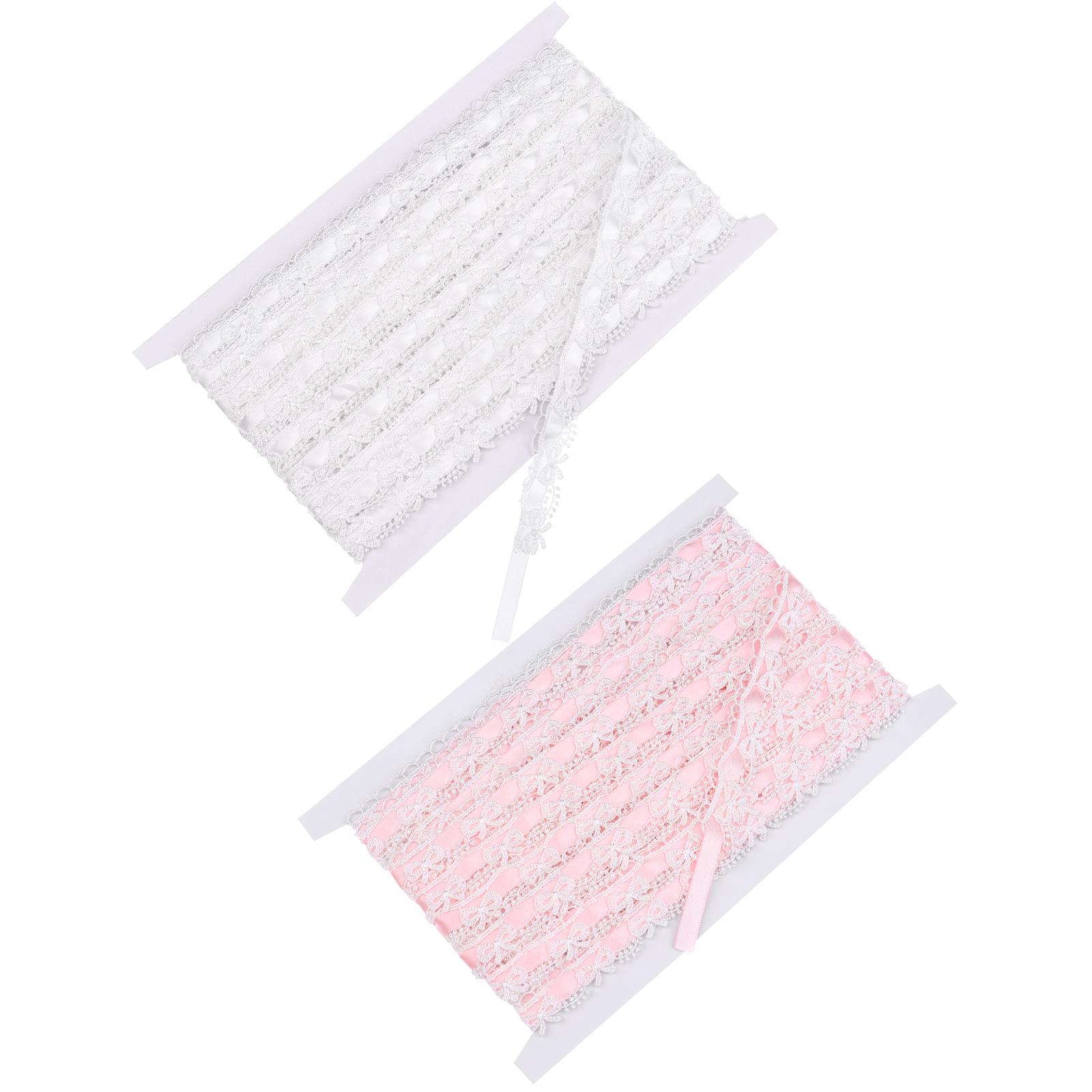 

2 Rolls White Bow Lace Trim Pink Lace Ribbon White Ribbon 10 Yards Cotton Vintage Crochet Trim For Sewing Gift Diy Crafts Bridal розовый
