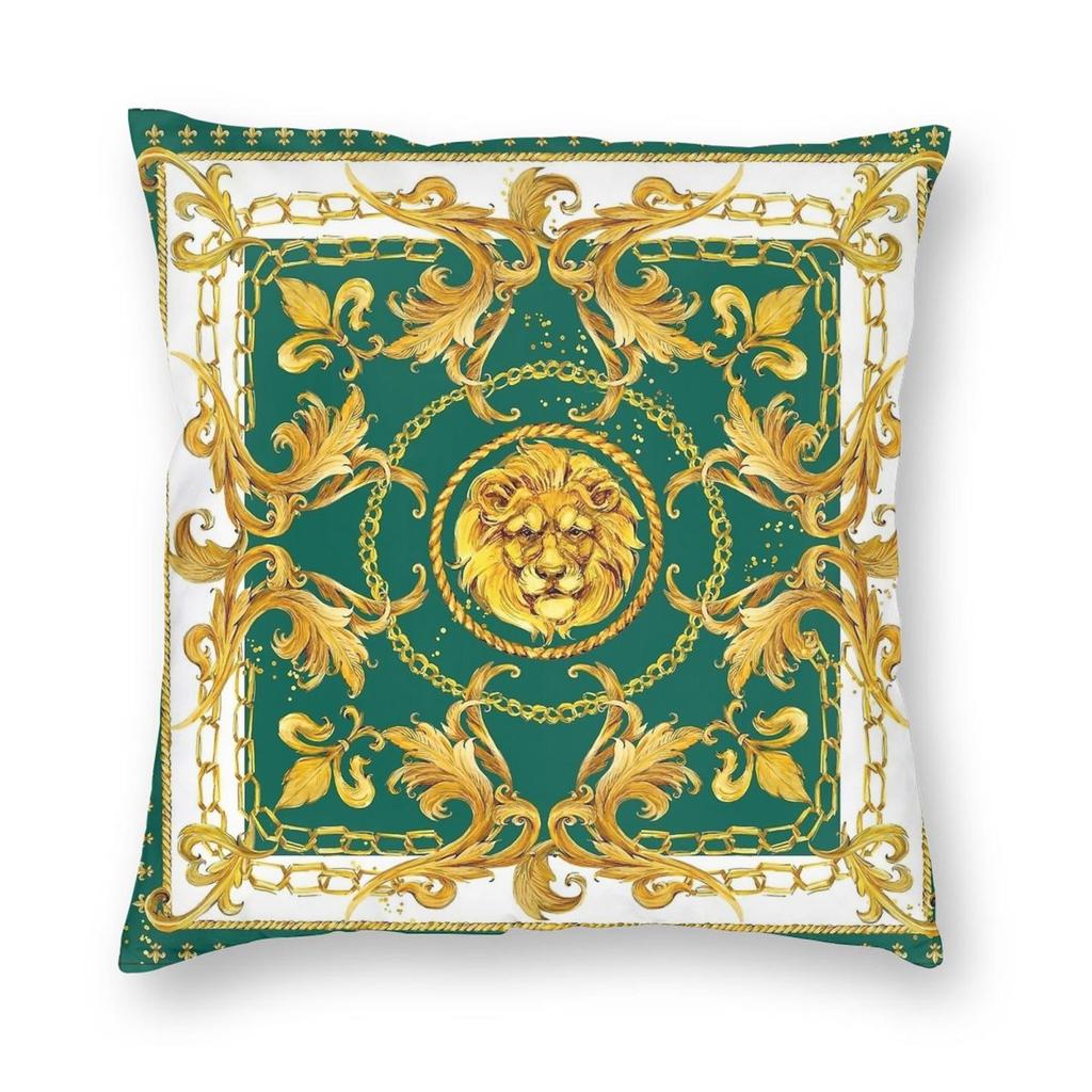 Golden Lion Damask Ornament Pillowcase Printing Cushion Cover Decorations Baroque Throw Pillow Case Cover Home Zippered 45*45cm