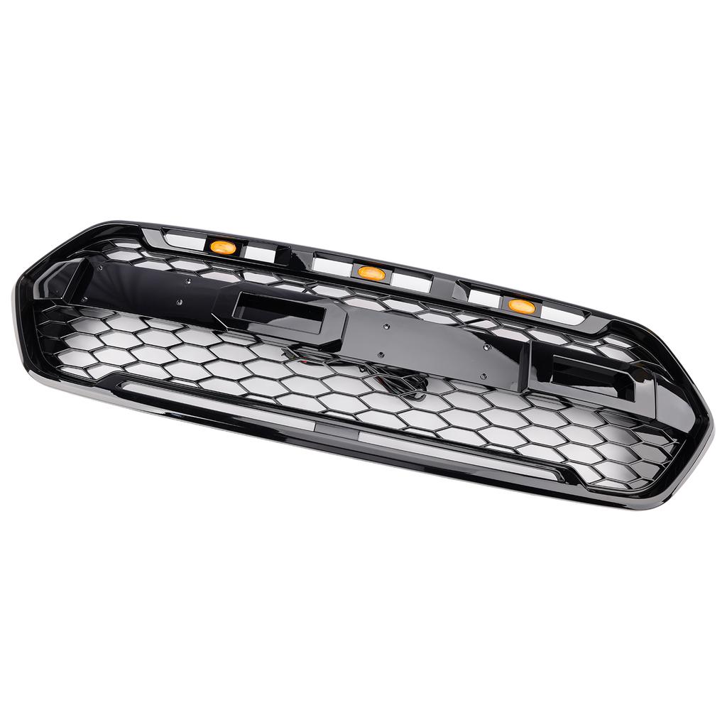 Griglia Paraurti Anteriore Nera Lucida Adatta Ford Transit Custom Trail 2018-2023 Con 3 LED
