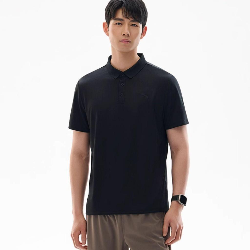 Anta Training Series Solid Color Moisture Wicking Breathable Casual Polo Shirt Men Tops Black 952427121-5