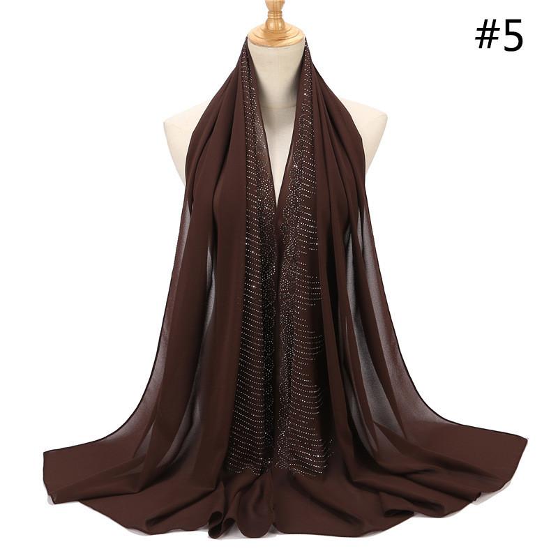 Women Rhinestone Chiffon Solid Color Muslim Head Scarf Shawls And Wraps Pashmina Bandana Female Foulard Hijab Stores