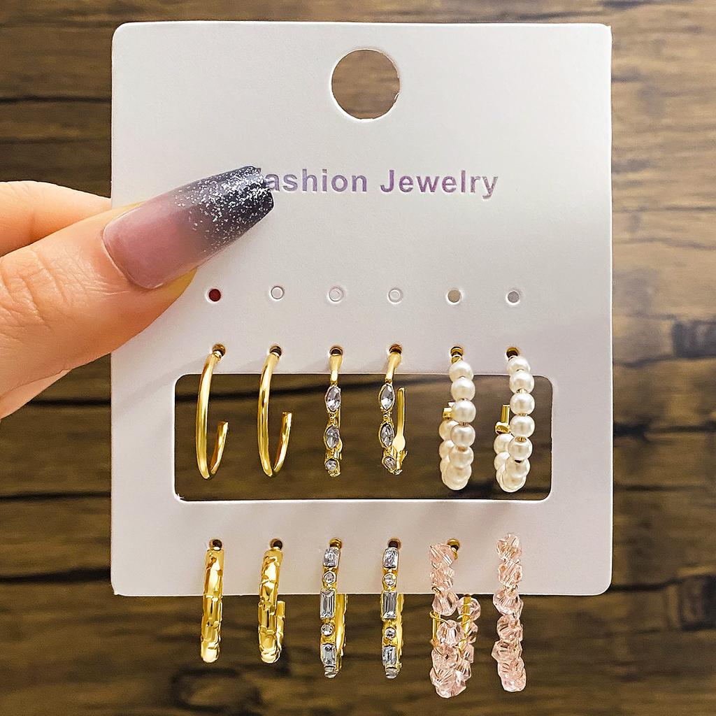 6Pairs Korean Fashion Gold Color Metal Twist Hoop Earrings Set for Women Jewelry Simple Circle Geometric Drop Dangle Earrings