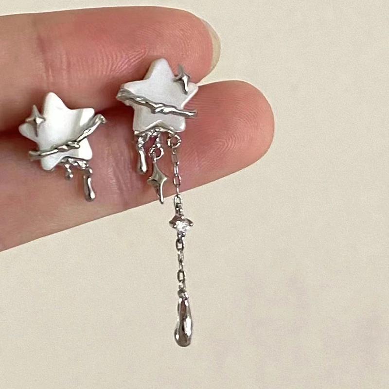 

New Sparkling Asymmetric Star Earrings for Women Waterdrop Tassel Chain Moonstone Planet Star Y2K Jewelry Gifts