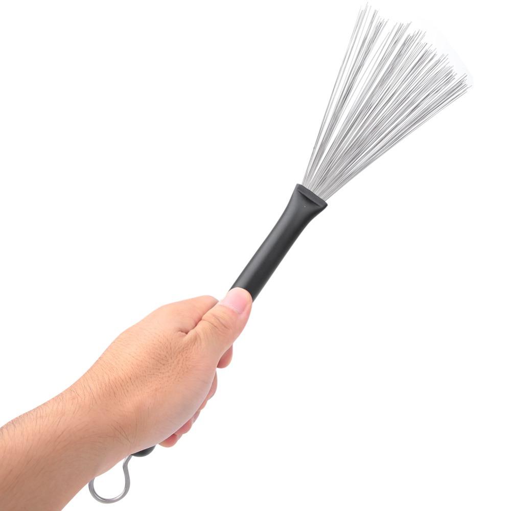 2PCS Plastic+Metal Drum Sticks Brush Black Steel Wire Stick Brush Drum Brushes  For Jazz Drum Set