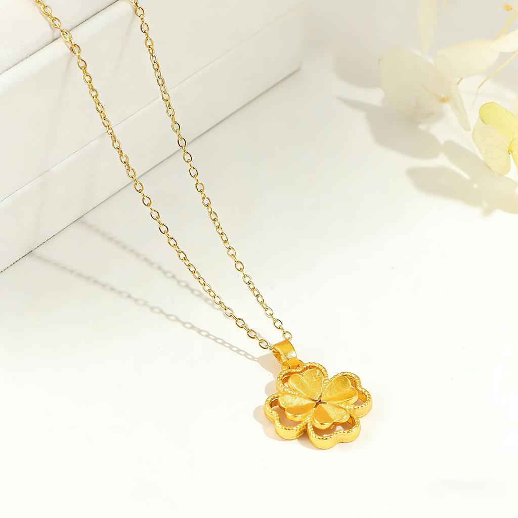 Spot TEMU explosion lucky light luxury four-leaf clover golden flower jewelry