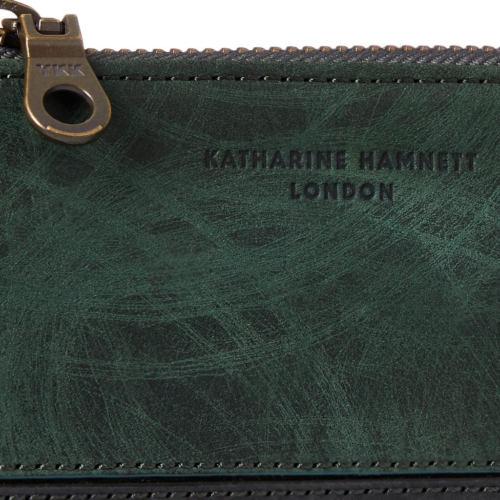 Hamnett Domestic tanned leather Hand scratch pattern L zipper long bundle Green [Catherine London] SCRUB" (vegetable tanned) 490-50602
