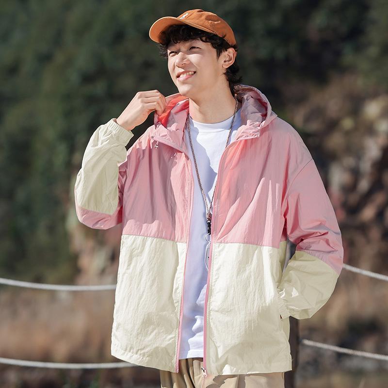 

Summer Jackets Men Windbreaker Coats Hooded Outwear Camping Sunscreen Clothing Hiking Fishing Wearing Men Sportwear XS розовый