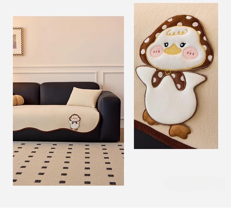 Non-Slip Couch Slipcover Protector Universal Irregularity Sofa Cushion Sofa Cover with Cartoon Embroidery Decor for Living Room