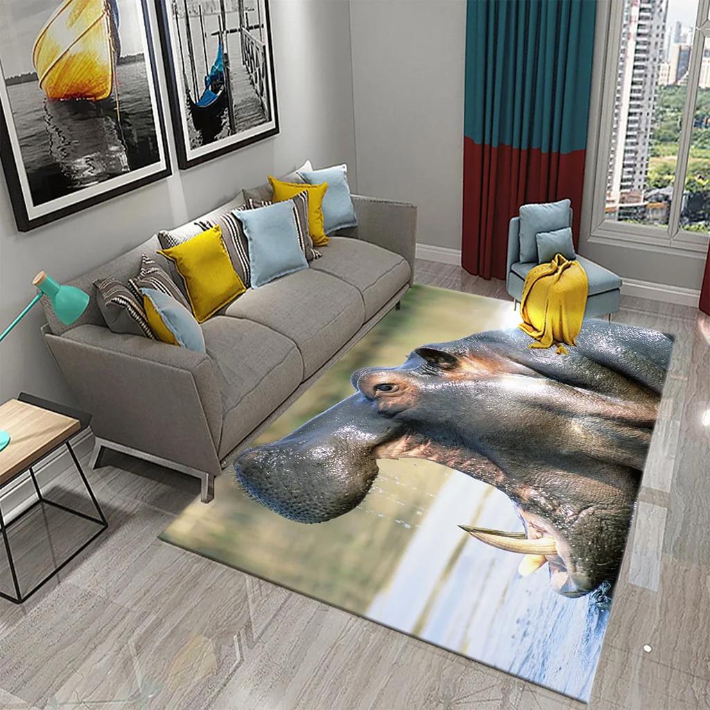 3D Nilpferd Teppich Liebliches Tier Fußmatte für die Haustür Willkommensmatten Rutschfest Küchen Badezimmer Schlafzimmer Teppich Boden Heimdekor Moderne Teppiche