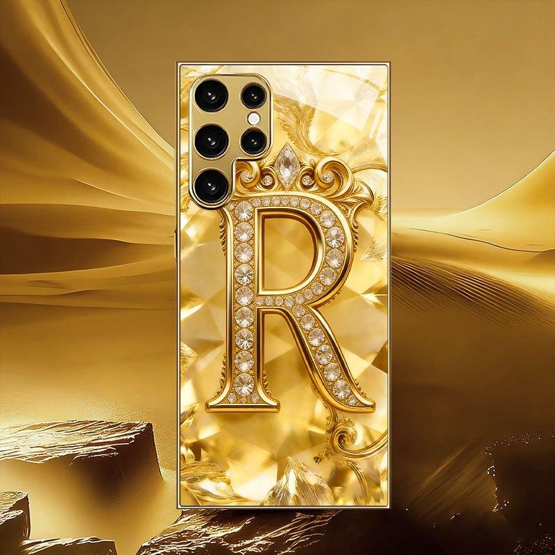 Gold Diamond Gorgeous Exquisite PhoneCase Glass PhoneCase for Samsung Galaxy S26 S25 S24 S23 S22 S21 FE Ultra Plus Dropresistant