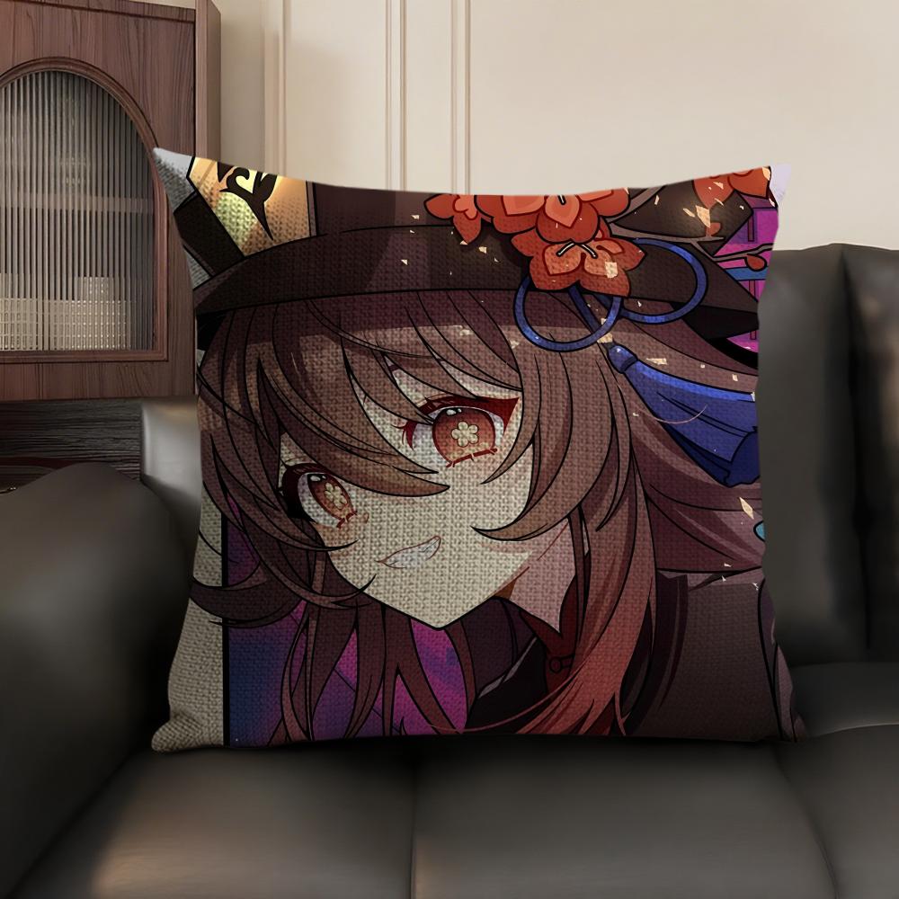 

Cute Hu Tao Genshin Impact Cushion Cover Natural Linen Organic Fabric DoubleSided Printing Sofa Home Decor Gift Pillow Case 30x30cm