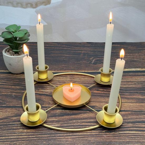 Yousheng Advent Wreath Candle Holder Christmas Candle Ring Stand for 4/5 Taper Candles Gold Metal Advent Wreath Ring for Christmas Holiday Home Party