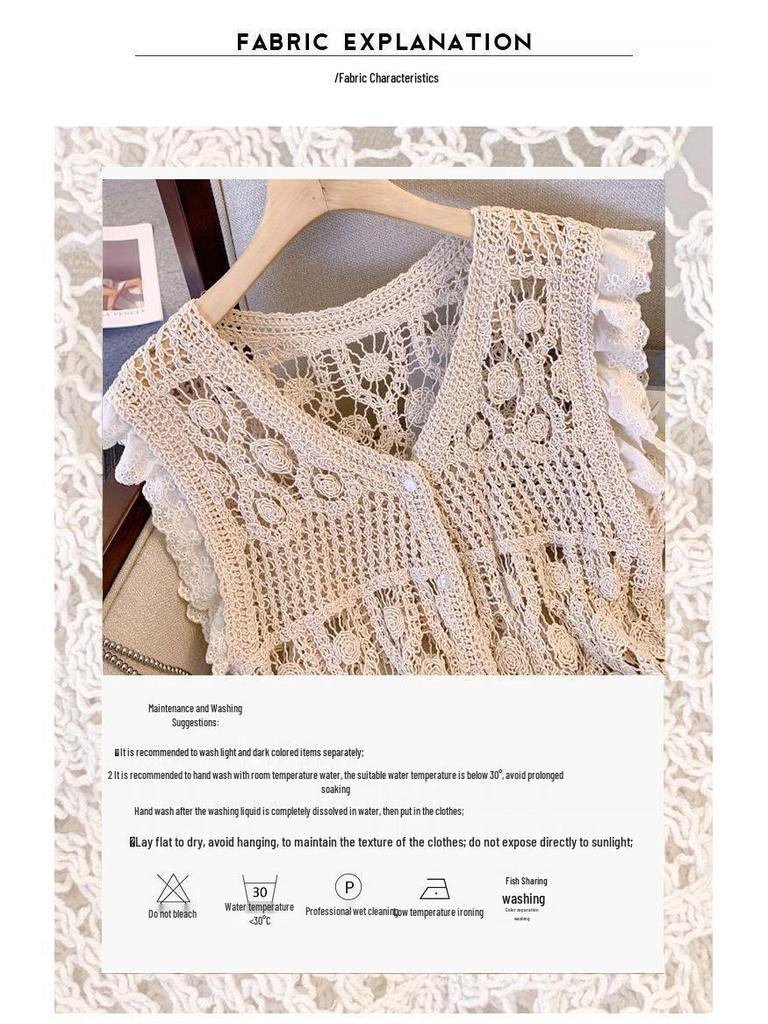 Women's White Short Crochet Knit Cardigan with Batwing Sleeves - Summer 2026 Fashion.