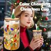 Color Changing Christmas Glass Cup with Lid Straw Brush Reusable Glass Iced Coffee Cup Cute Xmas Party Decorations for Mom Her