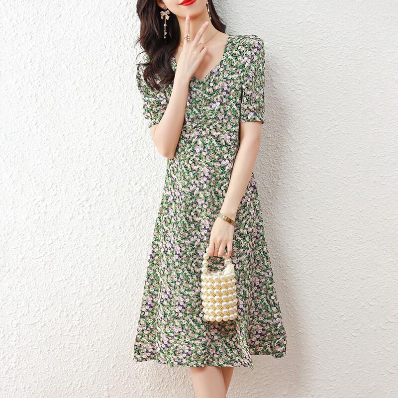 Srcr French Retro Floral Chiffon Midi Dress