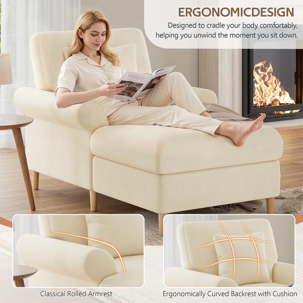 Sillón reclinable tapizado, Sillón cama plegable, Sillón de lectura grande XXL, Sillón de terciopelo, Puf para sala de estar y dormitorio, Beige