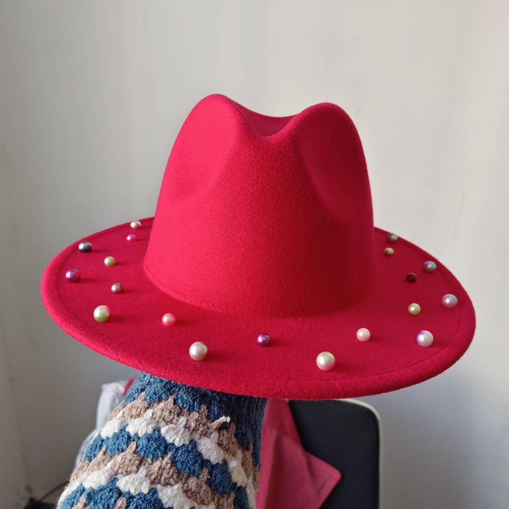Bunte Perlen Fedoras Hut Herren Breiter Rand Fedoras Verbundener Jazzhut DIY Jazz Panama Schwarzer Hut Gorras para hombres