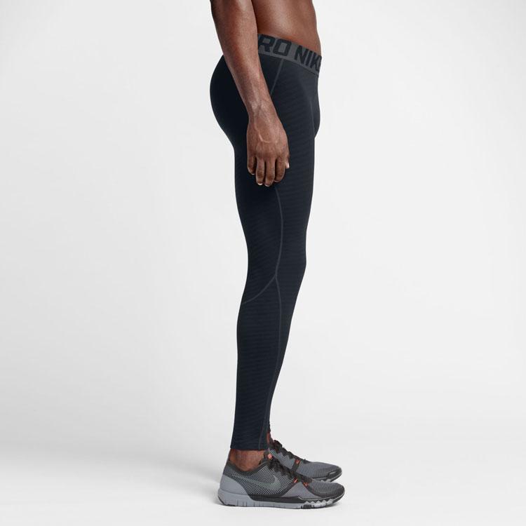 Nike Pro Warm Letter Print Color Block Slim Fit Sports Trousers Men Bottoms Black 725039-010