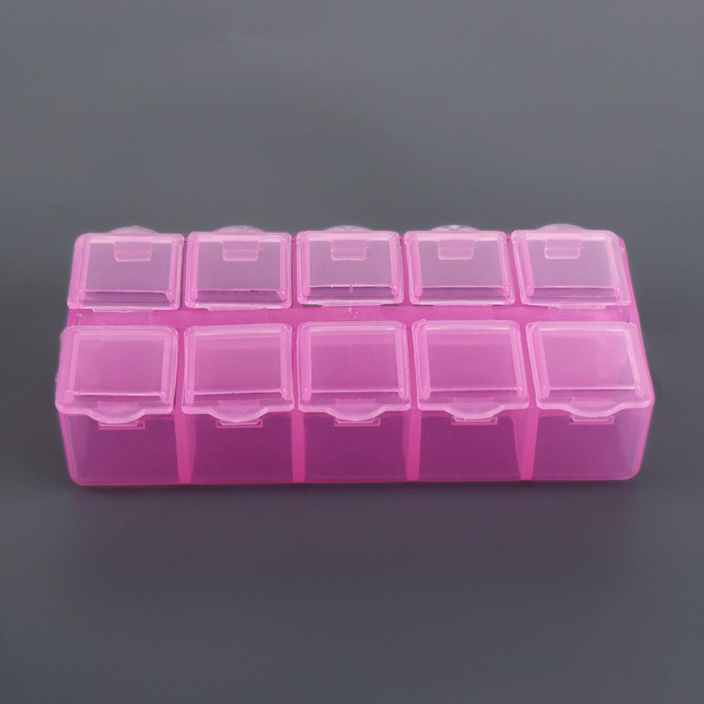 Transparent Bead Organizer Pink 10 Grid Square Box Organizer Storage Boxes  Table