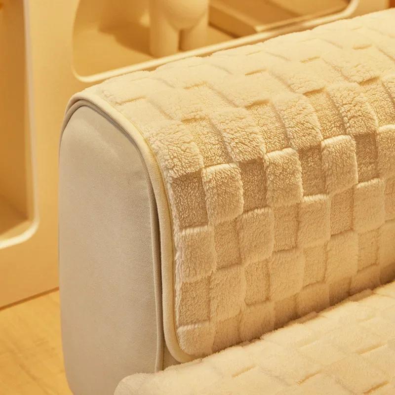 Plush Sofa Cushion Winter Nordic Non-Slip Cushion Backrest Cover Towel Modern Simple Winter Leather Sofa Cover Cover Cloth