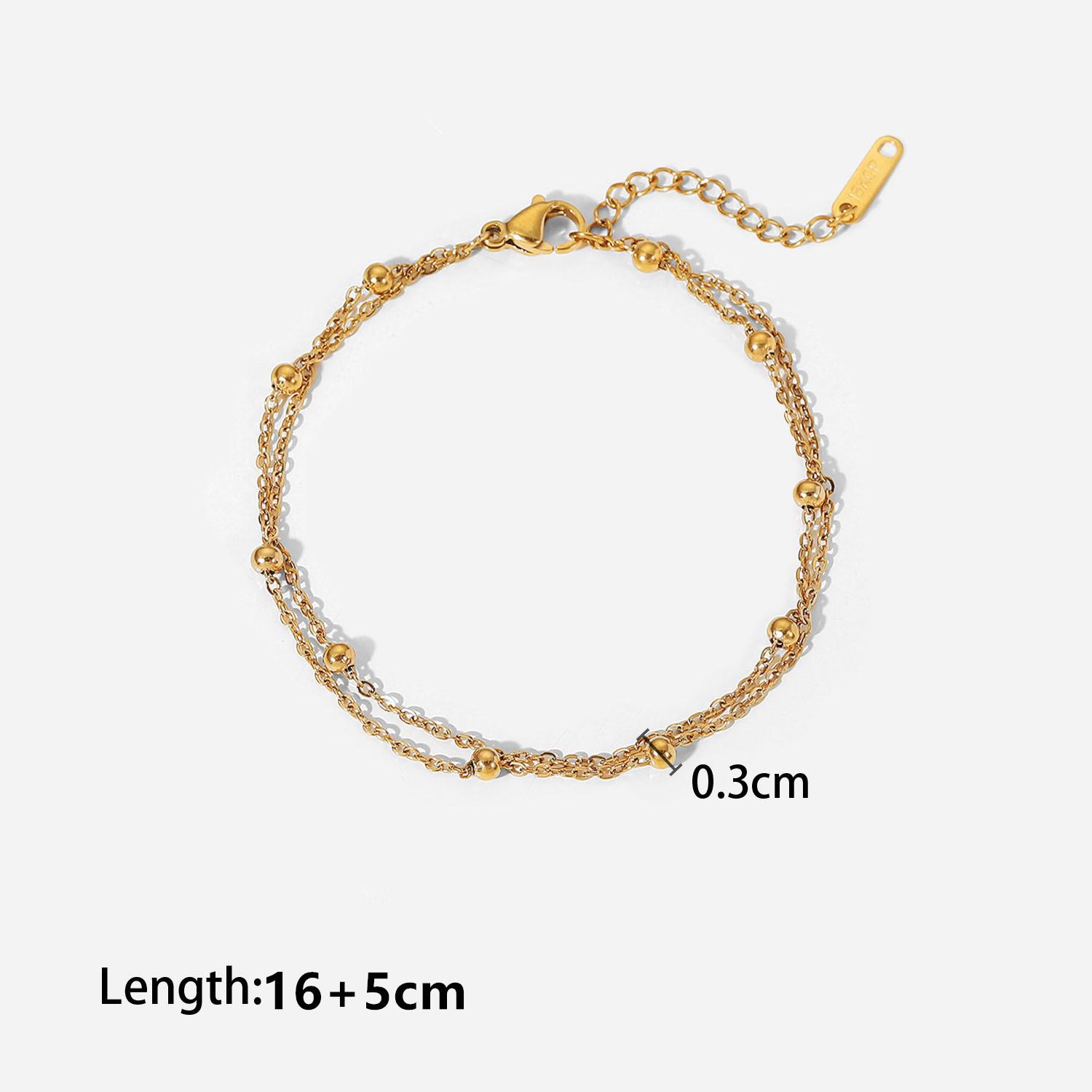 Exquisite 18K Gold Beaded Bracelet Waterproof Double-Layer Titanium Steel Chain for Women золотой