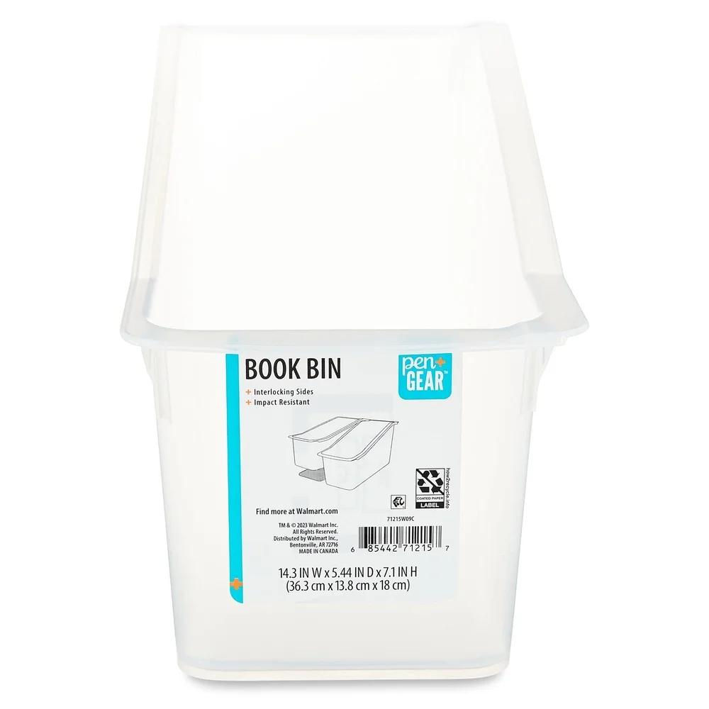Plastic Desktop Book Organizer Bin Clear Set of 6 Interlocking Storage Bins Bookkeeping Classroom Kids Organizing Solutions Easy