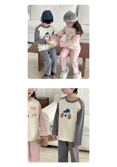 Children's Rabbit Cartoon Round Neck Pajama Set - Pure Cotton Autumn/Winter 2025 Top & Pants for Boys & Girls