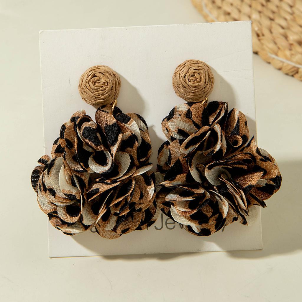 Accessories, autumn and winter fabric leopard print flower earrings, vintage earrings, earrings.
