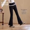 Little Naive Girl's Elastic Flared Casual Pants with Lace Trim