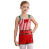 Girls Candy Cane Costume Sleeveless Striped Sequins Bowknot Unitard Christmas Dance Performance Outfit