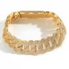 BES Fashion 18mm Heavy Cuban Link Chain Bracelet Iced Zircon Gold Plated Hip Hop Style Brass Jewelry Anniversary Gift