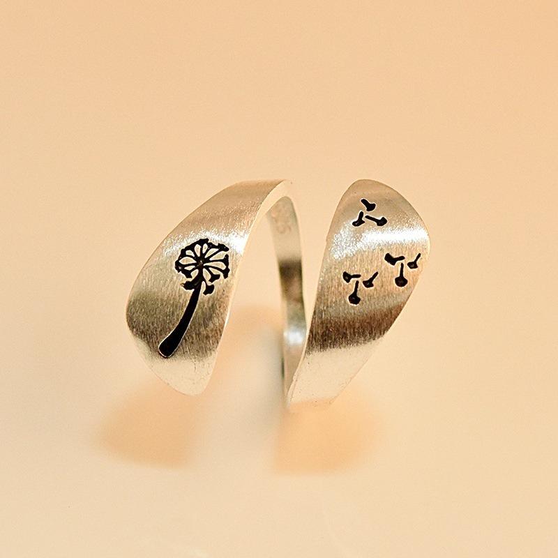 Adjustable Dandelion Print Alloy Ring for Women