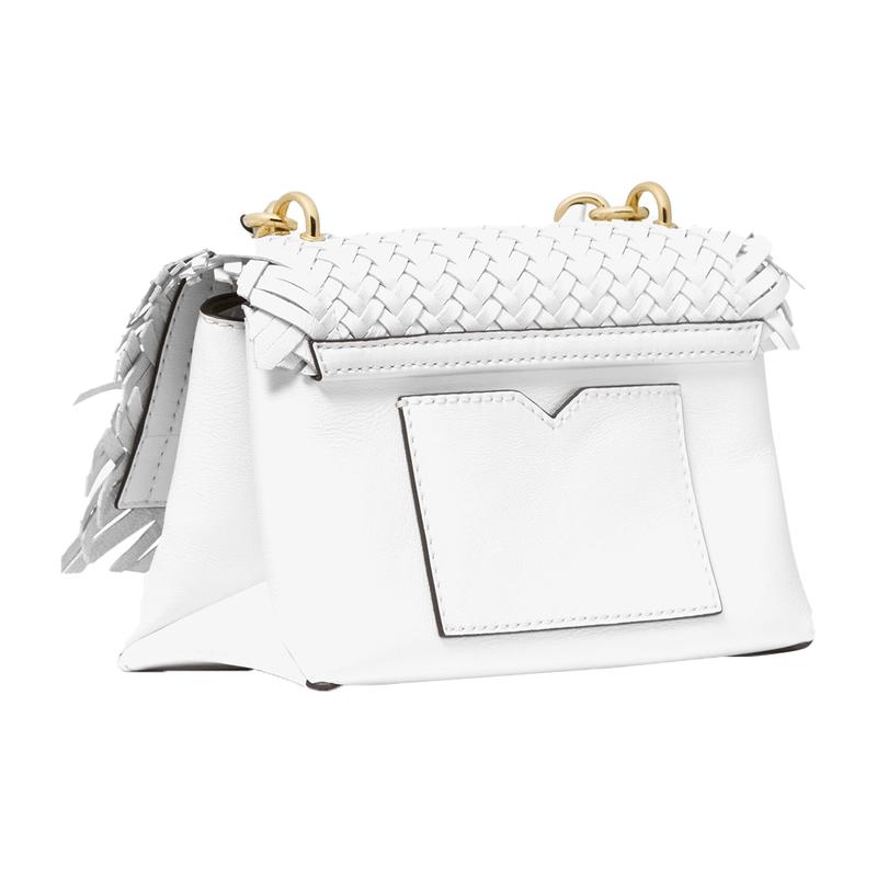 Michael Kors Luggage Series Letter Logo Flip Holiday Style Braided Chain Cowhide Shoulder Bag Crossbody Bag Extra Small Women’s Pure White